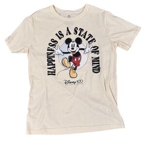 Disney Mickey Mouse T-Shirt Mens XL Cream Disney 100 Years Of Wonder Graphic Tee